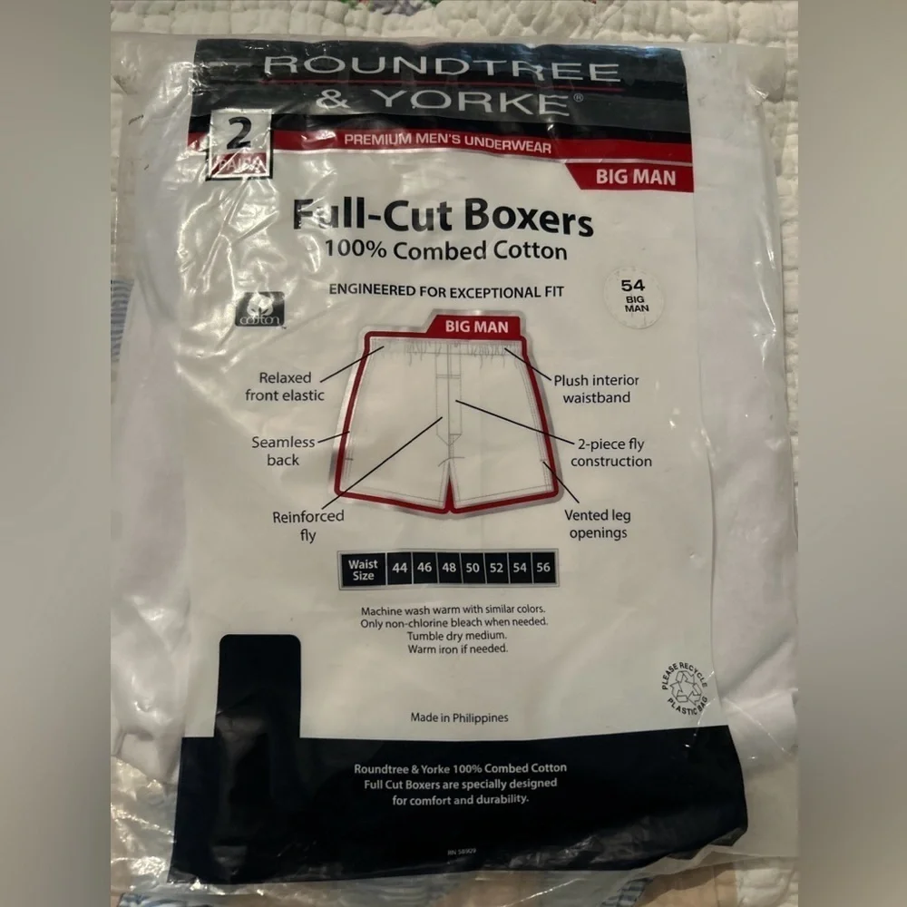 Roundtree & Yorke Boxers Big Man Size 54 Full-Cut 100% Combed Cotton White NEW
